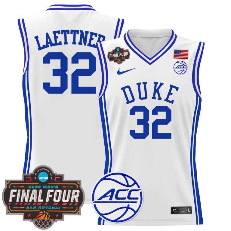 Men Duke Blue Devils 32 Laettner white 2025 Final Four Patch NCAA Jersey